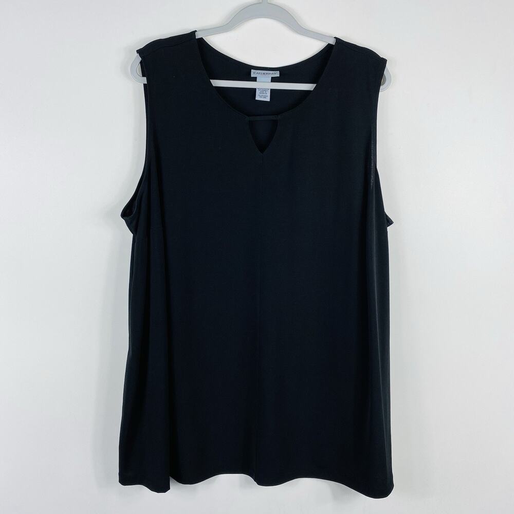 Catherines Tank Top 2X 22 24 Black Sleeveless Stretch Scoop Neck Keyhole